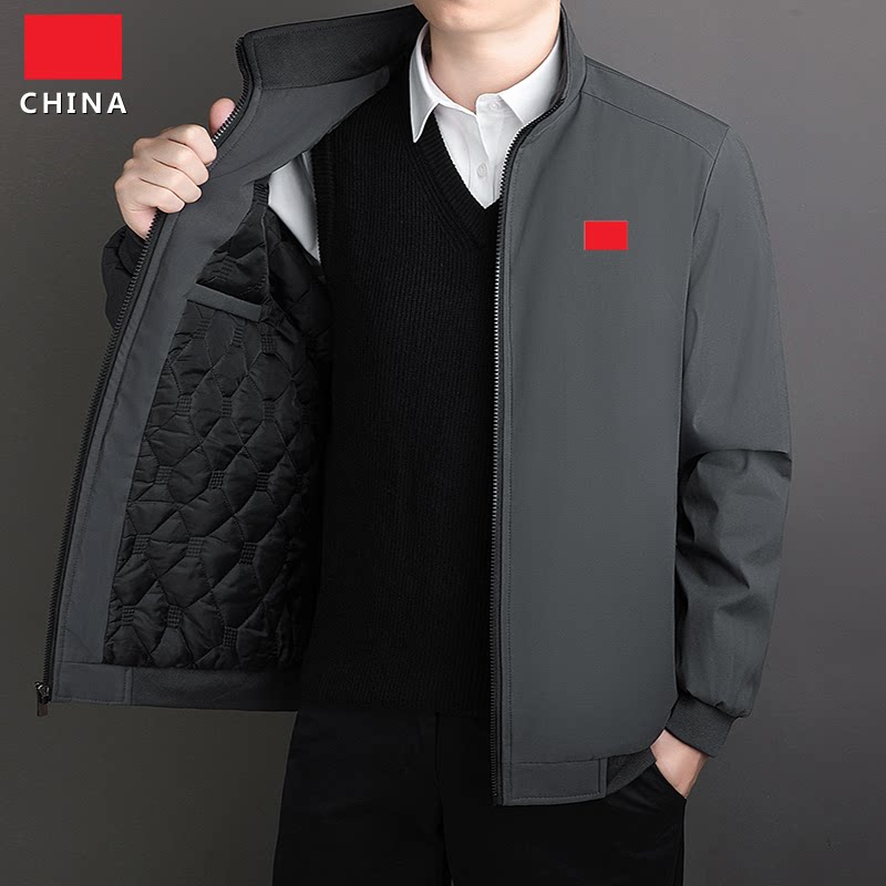 中国队中年男士行政夹克大码商务男装爸爸装翻领夹克衫秋款外套
