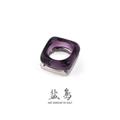 盐岛紫竹紫水晶戒指女轻奢高级感素圈叠戴小众设计新中式 复古方戒