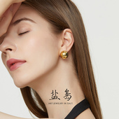 盐岛沈月同款 至简半球耳钉金球圆球高级感耳环女轻奢饰品金色耳饰