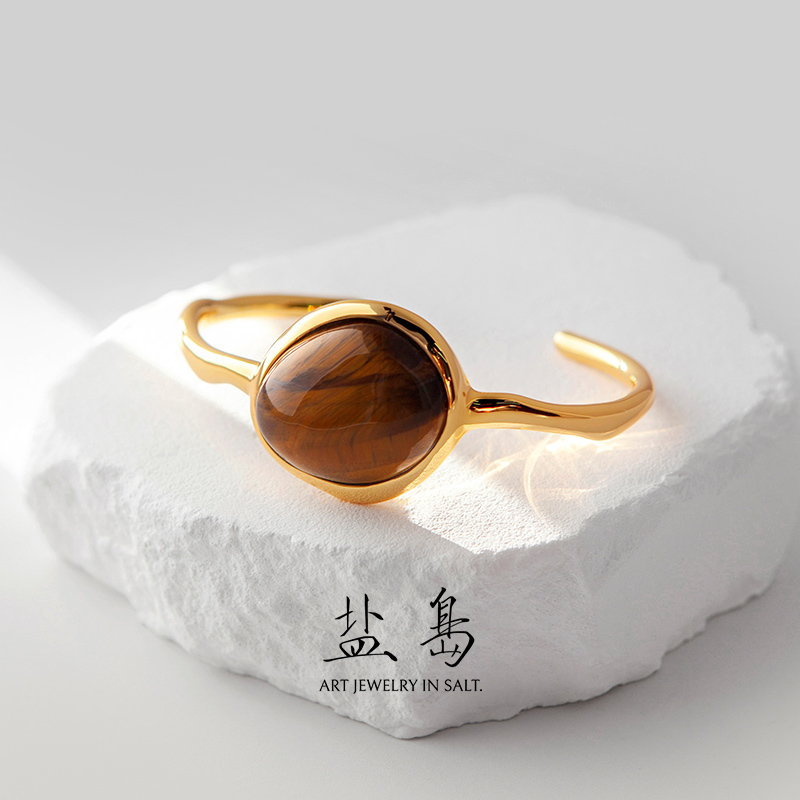 盐岛节气白露虎眼石手镯轻奢小众高级感美拉德复古金色设计师首饰