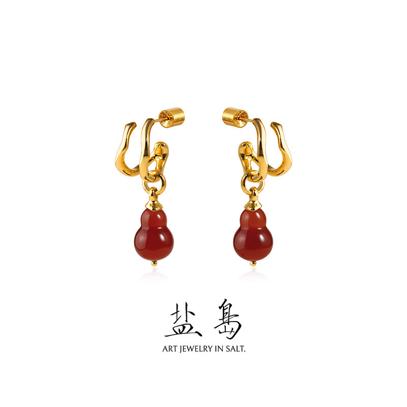 盐岛葫芦藤红玛瑙耳坠吊坠金色耳环新中式轻奢高级感本命年耳饰女,饰品/流行首饰/时尚饰品新,耳环,淘宝优惠券,粉丝福利购,淘宝优惠卷