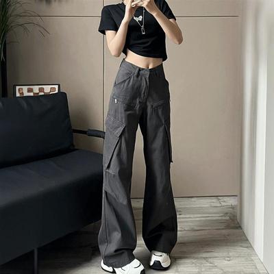高个子裤子美式甜酷直筒工装裤女夏季新款高腰显瘦加长版休闲裤