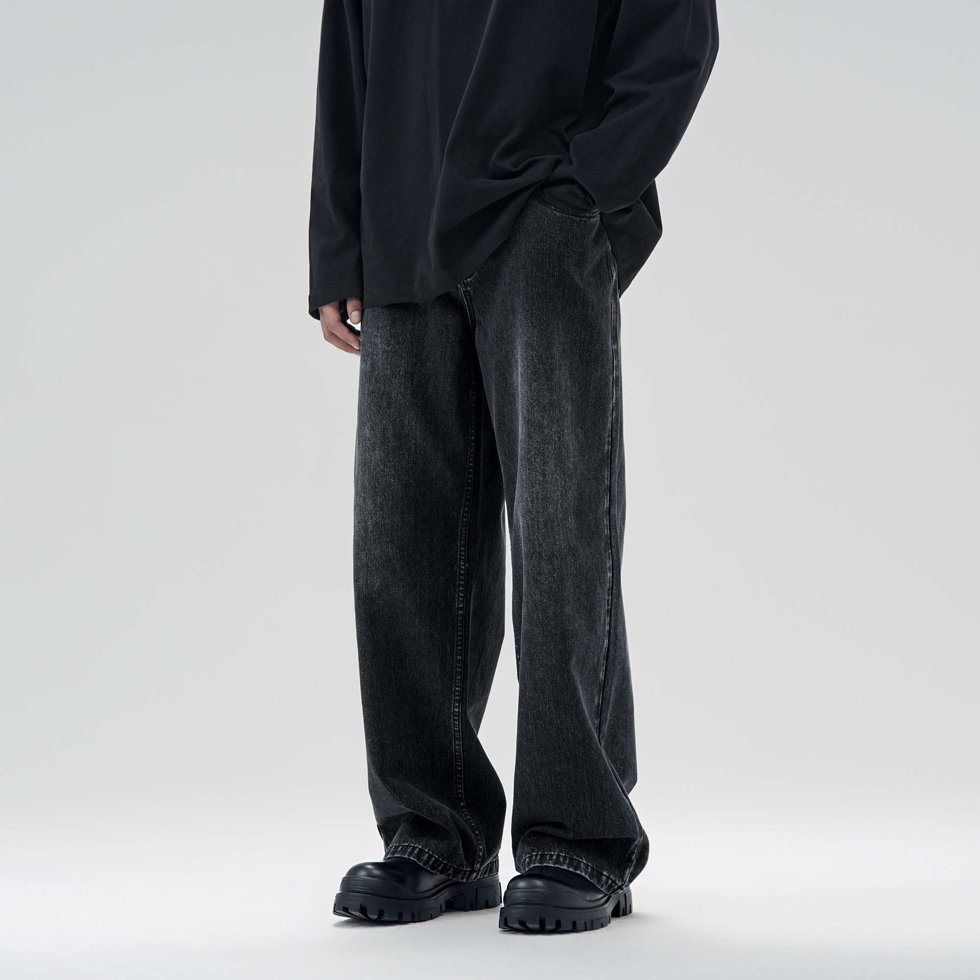 美式复古黑色牛仔裤宽松休闲