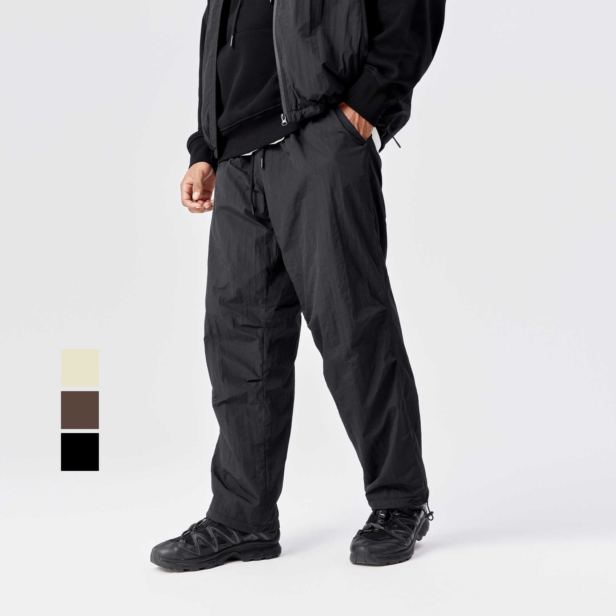 褶皱薄绒伞兵裤抽绳直筒裤