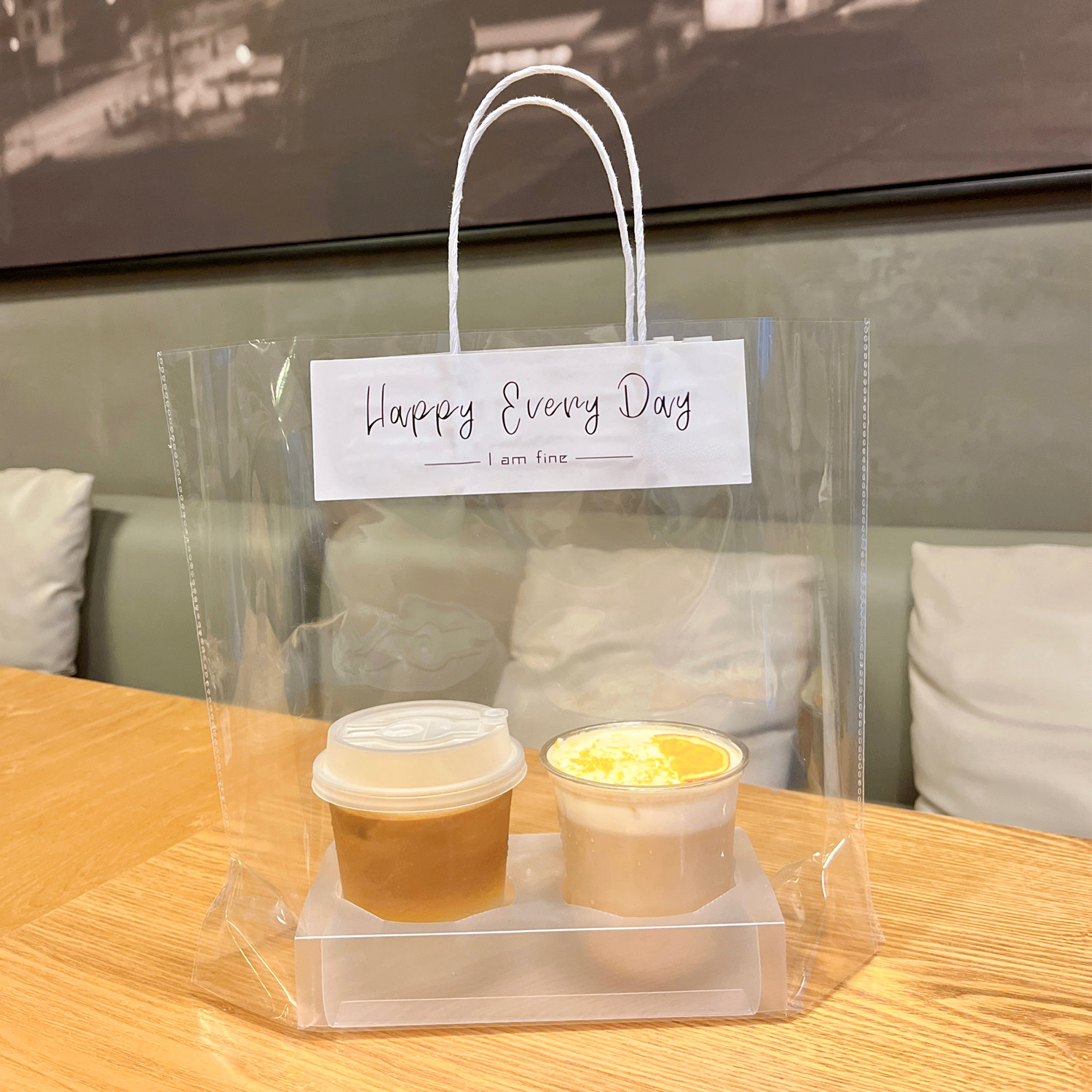 网红透明打包手提袋塑料奶茶