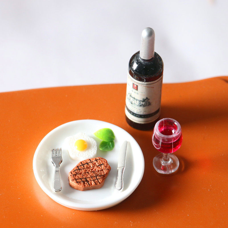 娃娃屋迷你红酒牛排套餐模型