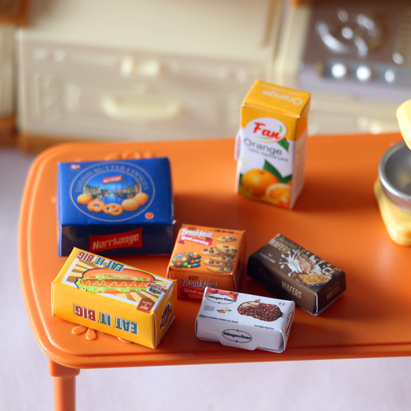 Dollhouse娃娃屋迷你盒装食品饮料 微缩食玩厨房 场景模型DIY配件
