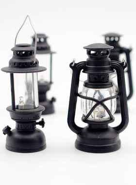 Dollhouse微缩复古可亮煤油灯黑圣诞万圣节造景装饰品DIY材料摆件