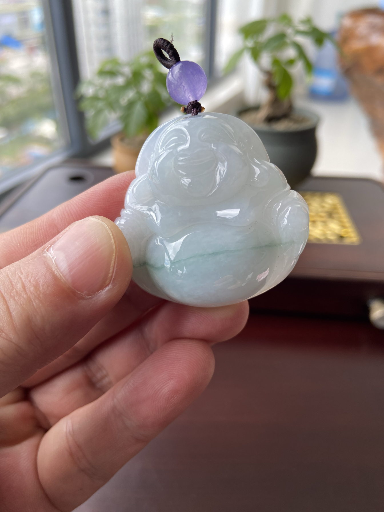 天然翡翠A货飘花佛公吊坠挂件49.8/41.2/13.9