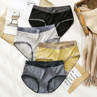 女无痕透气中腰纯棉裆少女生三角裤 超薄性感冰丝内裤 5条19元