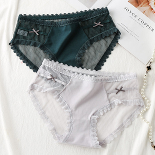 女纯棉裆中腰网纱诱惑女生三角裤 性感蕾丝女士内裤 6条19.9元