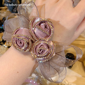 轻奢香芋紫玫瑰花大肠发圈2025新款 女扎头像皮筋马尾束发头绳皮套