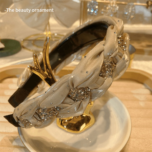 韩国水钻麻花发箍女气质高颅顶外出带齿防滑发卡洗脸化妆压发头箍