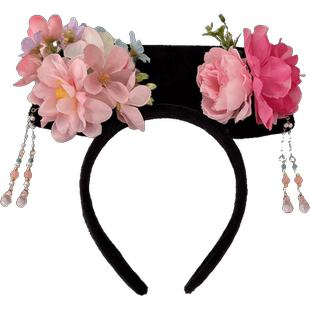 拜年服头饰宫廷风花朵流苏格格发箍女贵妃娘娘高颅顶挽发头箍发卡