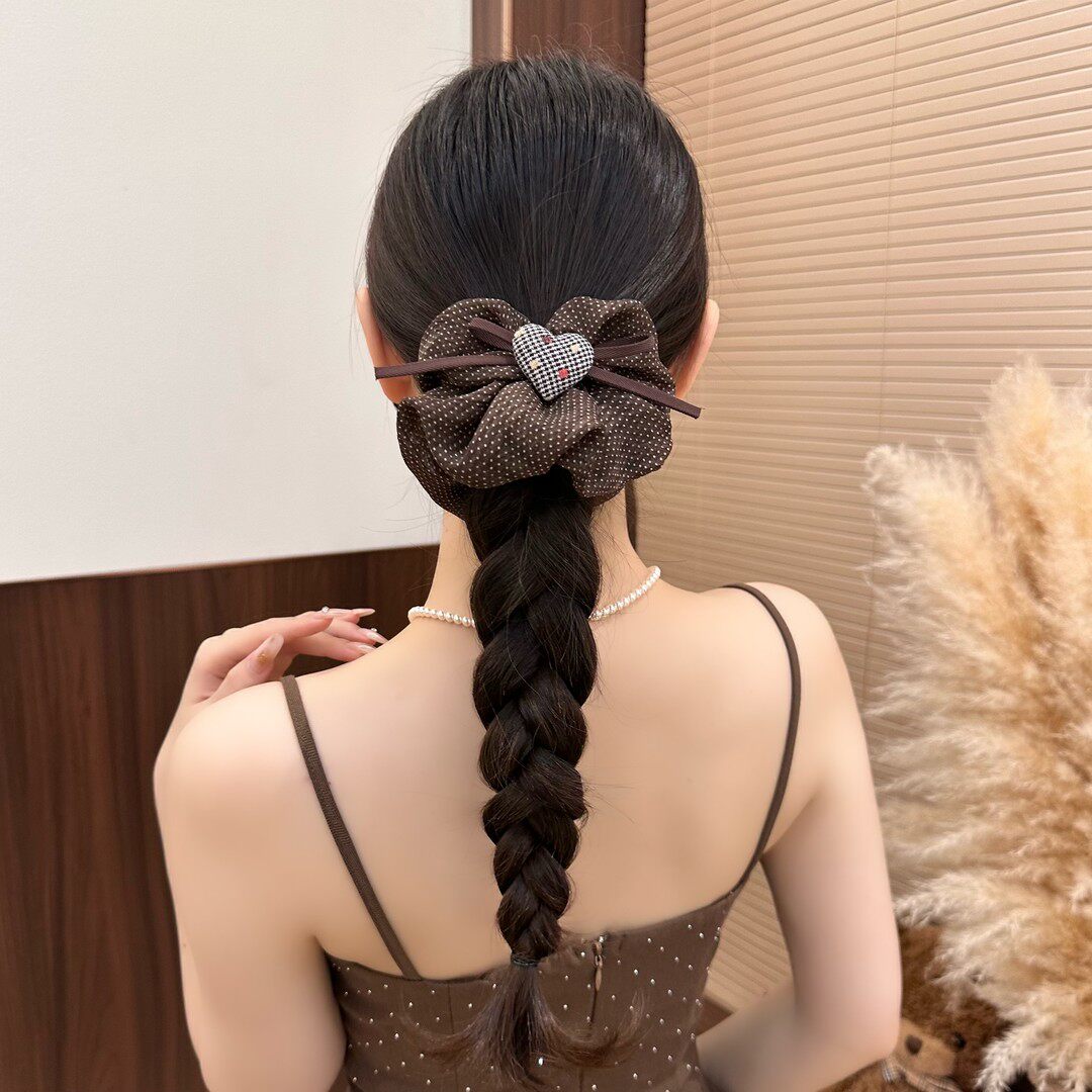 韩系甜美波点蝴蝶结发圈高级感爱心发绳高弹力扎马尾丸子头绳头饰