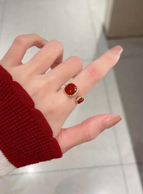 安可拉红几何方糖开口戒指女2025新款高级感可调节指环送朋友对戒