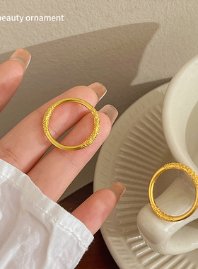 哪咤乾坤圈戒指女小众高级感古法沙金食指戒2025新款百搭对戒饰品