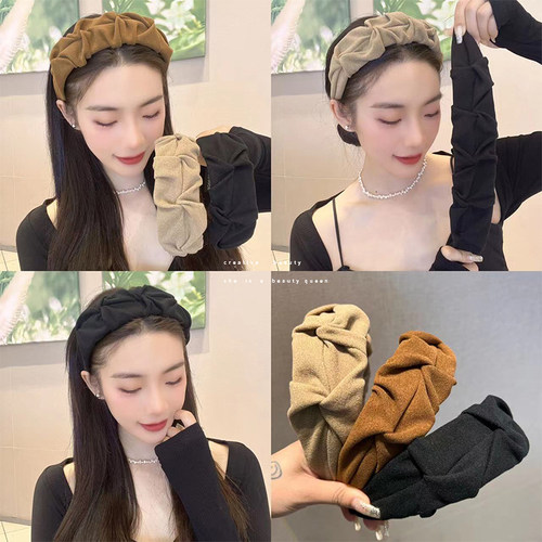 秋冬季褶皱毛呢宽边网红发箍