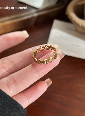 中国风铜钱戒指女2025新年八方来财喜庆对戒小众设计指环百搭手饰