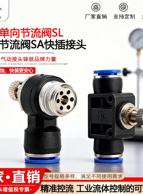 气动接头管道阀SA4/6/8/10/12气管气缸流量调速阀SL8-02/12-04mm