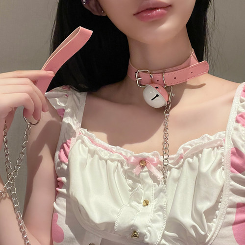 粉色铃铛项圈女牵引绳choker颈链