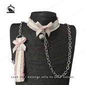 蕾丝蝴蝶结项圈女小狗牵引绳choker链子脖圈铃铛链条颈带锁骨链