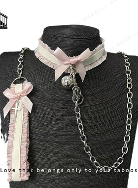 蕾丝蝴蝶结项圈女小狗牵引绳