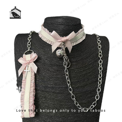 蕾丝蝴蝶结项圈女小狗牵引绳