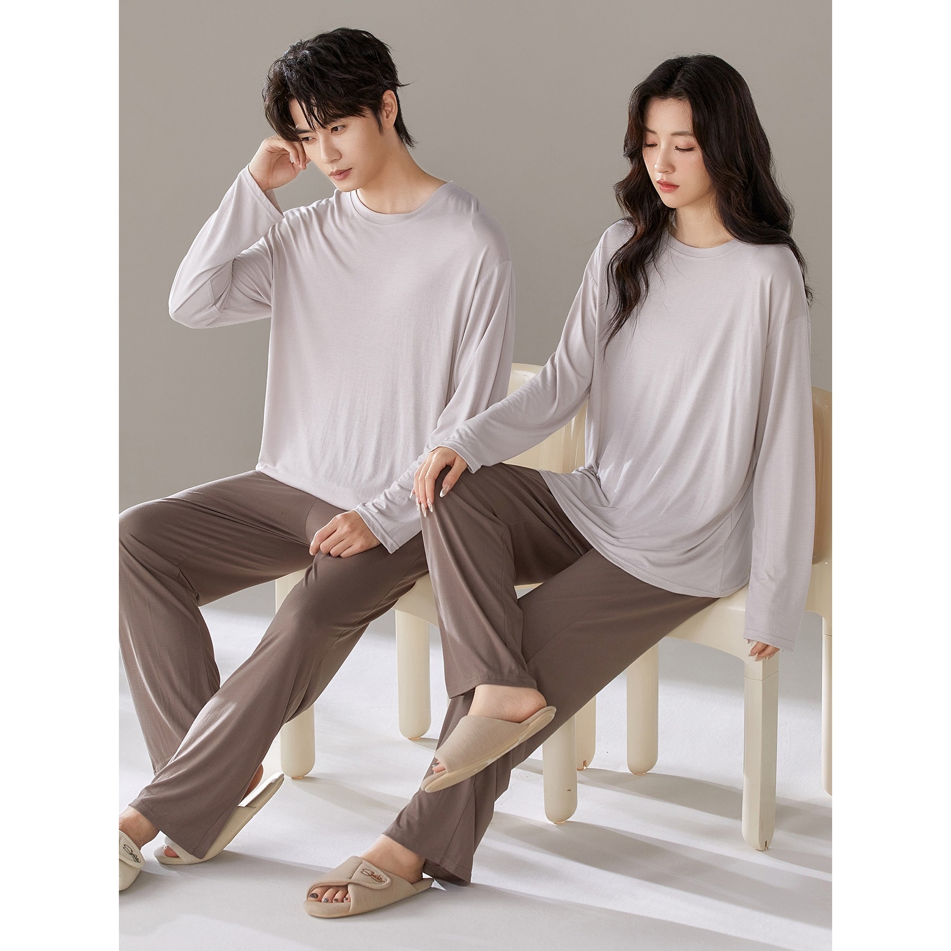全棉纯棉情侣睡衣女男春秋季莫代尔长袖圆领宽松休闲家居服套装可,女士内衣/男士内衣/家居服,睡衣/家居服套装,淘宝优惠券,粉丝福利购,淘宝优惠卷