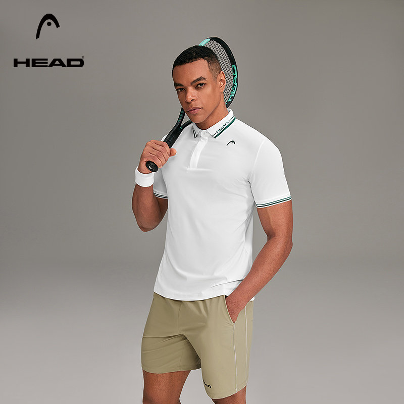 HEAD海德网球运动凉感抗菌翻领POLO衫夏季复古撞色条纹短袖T恤男