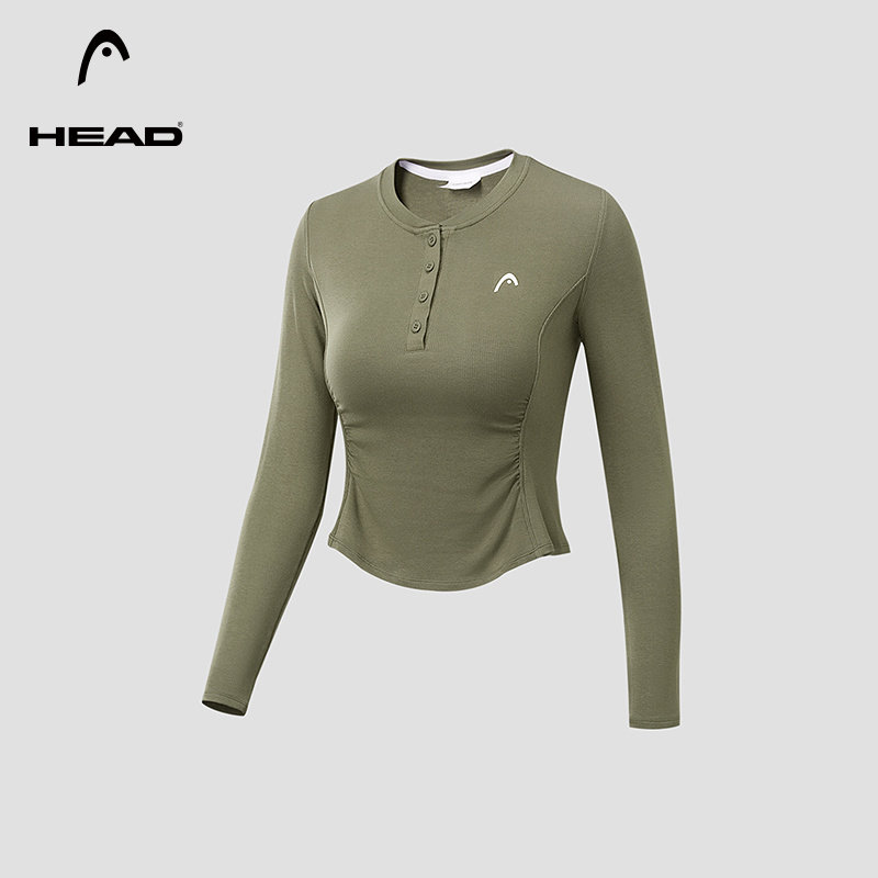 【半开襟】HEAD海德柔软紧身短款长袖T恤26春新款收腰碎褶上衣女,运动服/休闲服装,运动T恤,淘宝优惠券,粉丝福利购,淘宝优惠卷