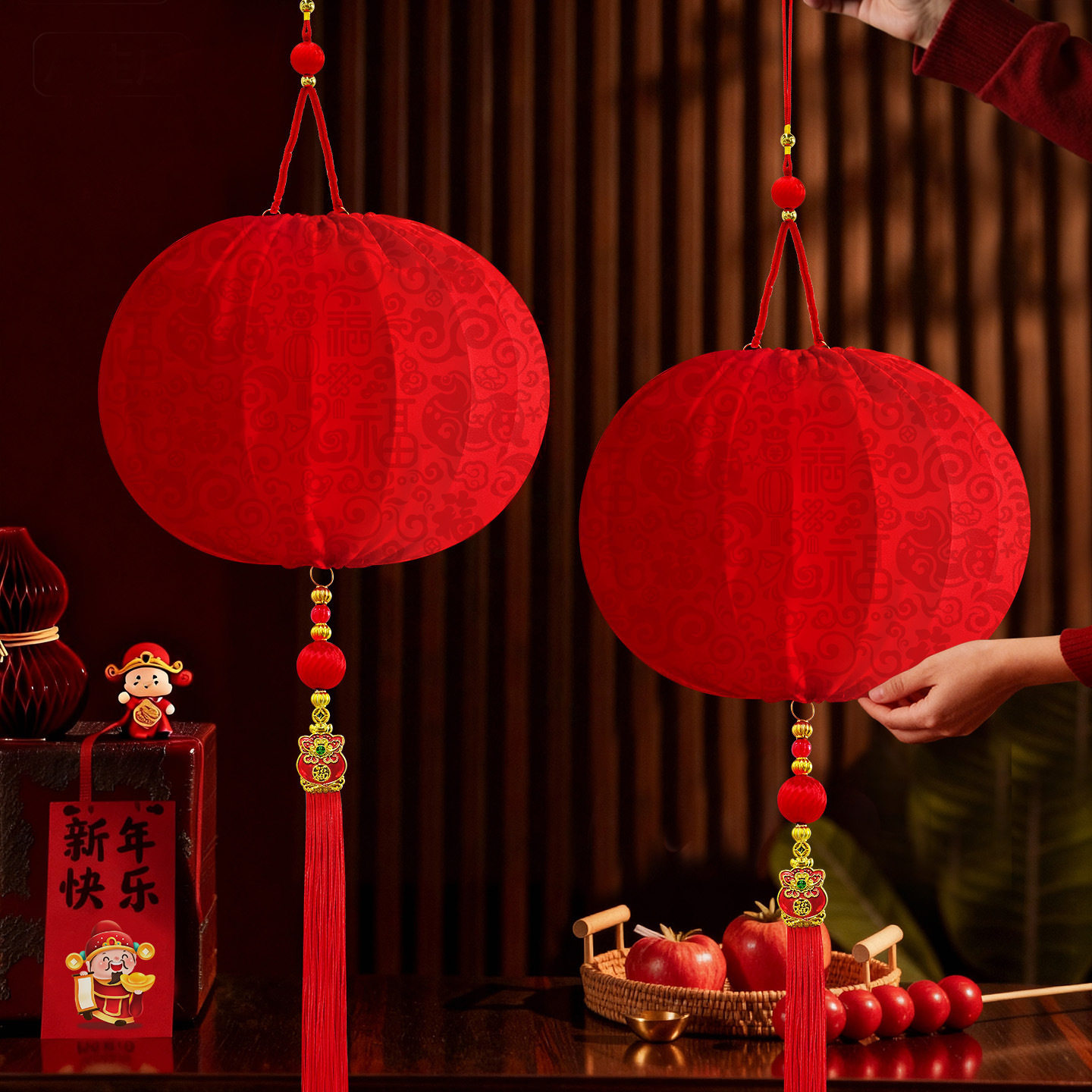 新年大灯笼2026新款春节过年装饰品户外阳台一对大门口发光红灯笼