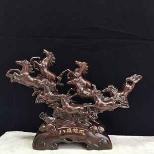 实木八骏马原木摆件客厅电视柜摆件玄关卧室纪念八骏马图