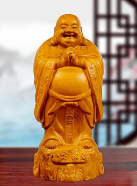 香樟木雕弥勒佛摆件纯实木制八方笑佛像工艺品红木家居玄关送礼品