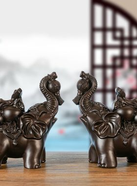 黑檀木雕刻上象实木质雕刻对象红木家居玄关装饰工艺品可定制款