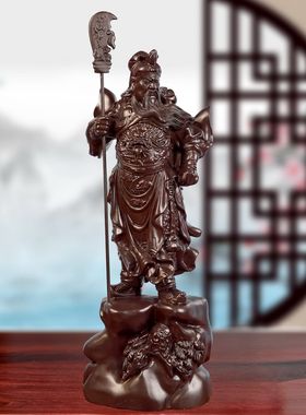 定制黑檀木关公武财神木雕关帝爷横刀立刀关二爷客厅摆设公司开业