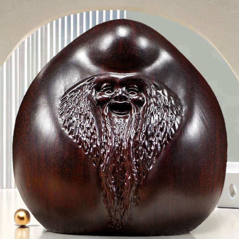 黑檀木雕刻寿星公寿桃摆件实木送长辈老人祝寿贺寿生日送新年礼品