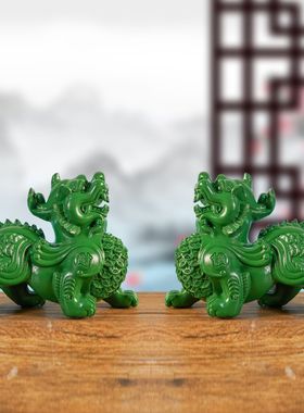 绿色实木雕刻钱貔貅实木客厅摆件家居皮丘木质店铺开业送礼品礼物