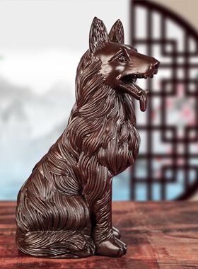 黑檀木雕狗摆件大号根雕狼狗旺财生肖红木工艺品实木质雕刻送礼品