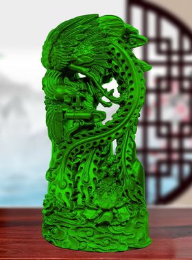 绿色实木雕凤凰摆件凤衔丹诏办公室家居装饰摆设开业送礼品风水用