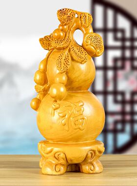 香樟木雕刻葫芦摆件实木质胡芦福禄客厅桌面装饰摆设木制工艺礼品