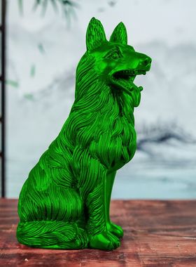 绿色实木雕狗摆件大号根雕狼狗旺财生肖红木工艺品实木质雕刻礼品