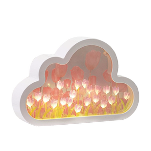 郁金香小夜灯手工diy材料花海镜子送女生日礼物自制花束摆件成品