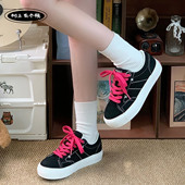 百搭拼色运动休闲板鞋 新款 子 女2026春季 树上有个桃环球厚底帆布鞋