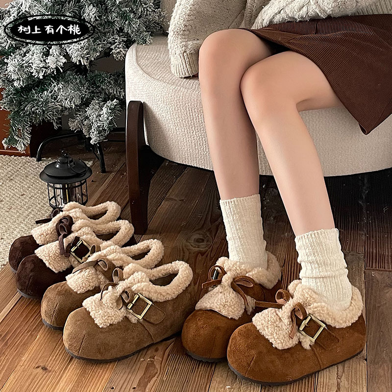 树上有个桃复古勃肯鞋女毛毛棉鞋