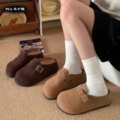 女2025秋季 新款 百搭复古增高包头半拖鞋 树上有个桃厚底勃肯鞋 单鞋