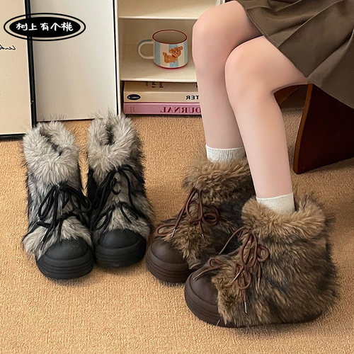 树上有个桃厚底雪地靴女短靴棉鞋