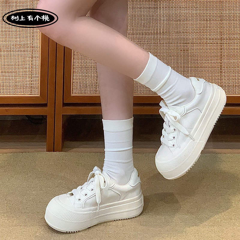 树上有个桃厚底板鞋女休闲小白鞋