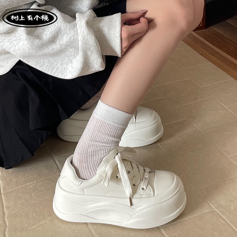 树上有个桃复古板鞋女2026春季新款百搭运动休闲鞋增高面包小白鞋