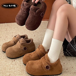 树上有个桃复古厚底勃肯鞋女2025冬季新款百搭魔术贴加绒保暖棉鞋